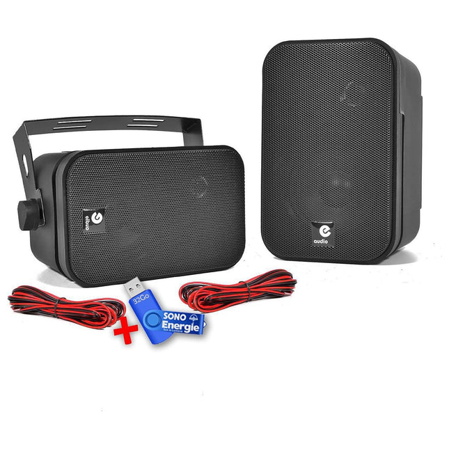 Enceinte Multiroom E-AUDIO Paire de mini enceintes 100W noires 3,5"