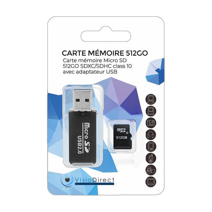 Carte Micro SD VISIODIRECT Carte Mémoire Micro SD 512Go SDXC/SDHC