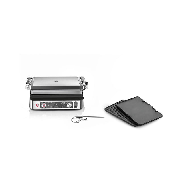Grille-viande BRAUN CG9160 inox 2 zones de cuissson, plaques amovible, sonde, 37x23 cm