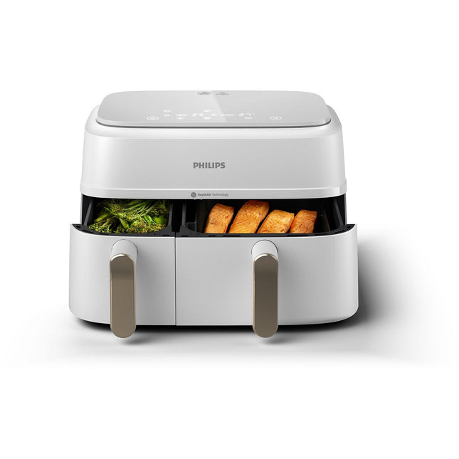 Airfryer PHILIPS NA353/10 friteuse sans huile double panier Blanc/Doré, Série 3000 9L (3+6L)