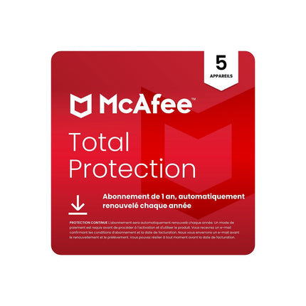 Logiciel antivirus et optimisation MCAFEE Total Protection 5 appareils 1 an