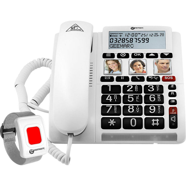 Téléphone sans fil GEEMARC Téléphone Fixe Senior avec Bracelet SOS