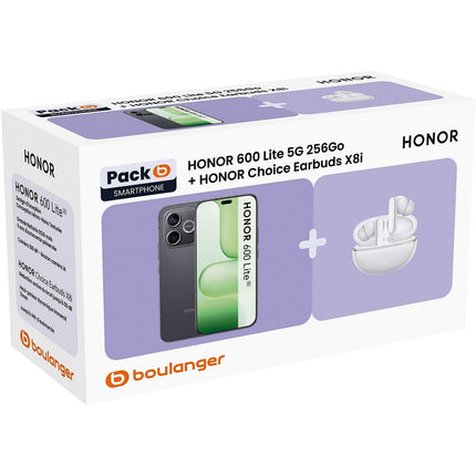 Smartphone HONOR Pack 600Lite Noir+Choice earbuds X8i Whi