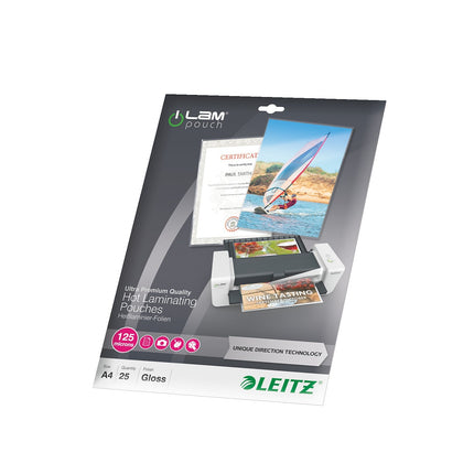 Consommable de bureau pour plastifieuse LEITZ Pochettes 125 UDT A4 boite de 25