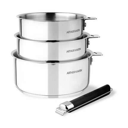 Batterie de cuisine ARTHUR MARTIN 3 casseroles poignee amovible