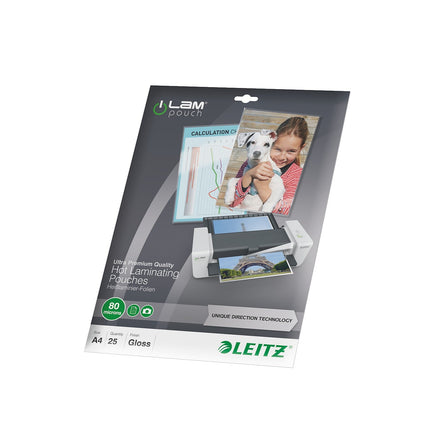 Consommable de bureau pour plastifieuse LEITZ Pochettes 80 UDT A4 boite de 25