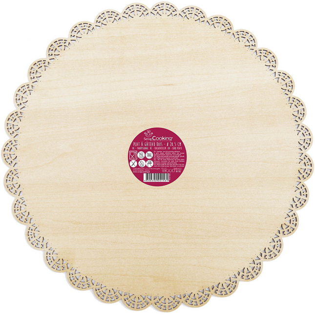 Support gâteau SCRAPCOOKING rond dentelle bois 29cm
