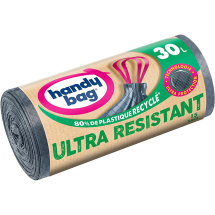 Sac poubelle HANDY BAG Ultra résistant 30L - 1 rouleau 15 sacs
