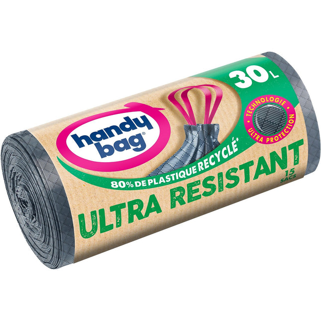 Sac poubelle HANDY BAG Ultra résistant 30L - 1 rouleau 15 sacs