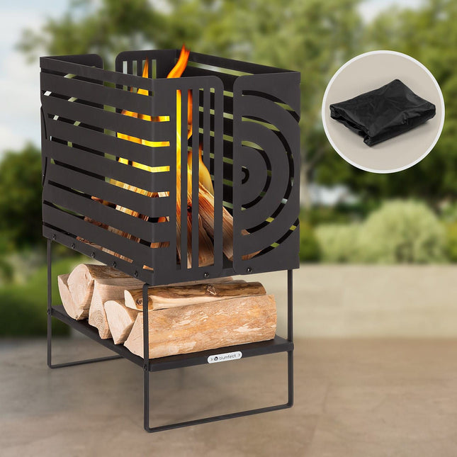 Brasero BLUMFELDT Krakatoa étagère bois acier massif noir