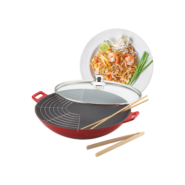Wok BAUMALU fonte 5 pieces diam36cm + cv verre
