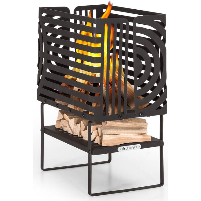 Brasero BLUMFELDT Krakatoa étagère bois acier massif noir