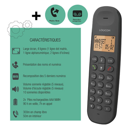 Téléphone sans fil LOGICOM Iloa Solo Répondeur Noir