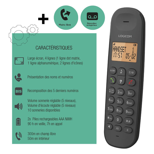 Téléphone sans fil LOGICOM Iloa Solo Répondeur Noir