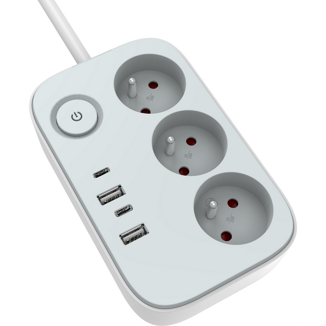 Multiprise ESSENTIELB 3 prises 16 ampères 2 USB-A+ 2 USB-C 65W