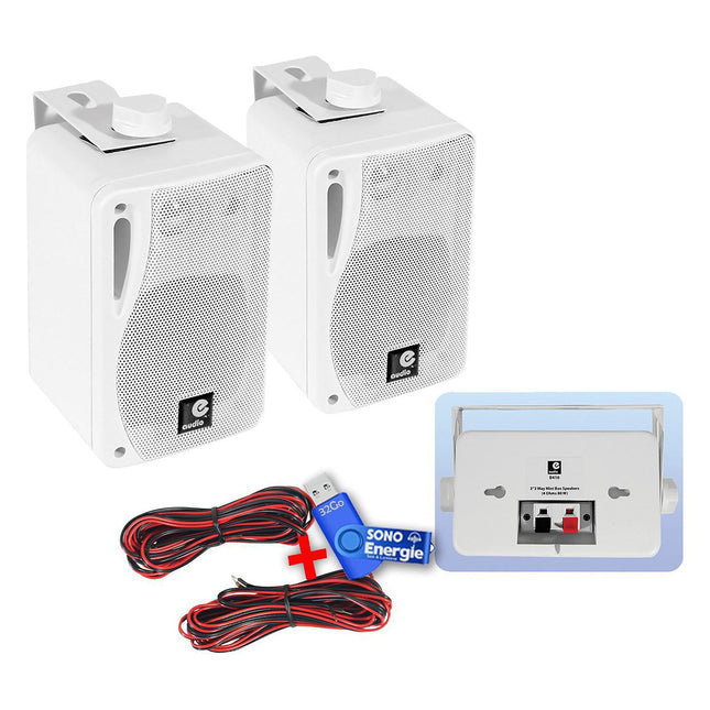Enceinte Multiroom E-AUDIO Paire mini enceinte 80W Blanches 3 voies