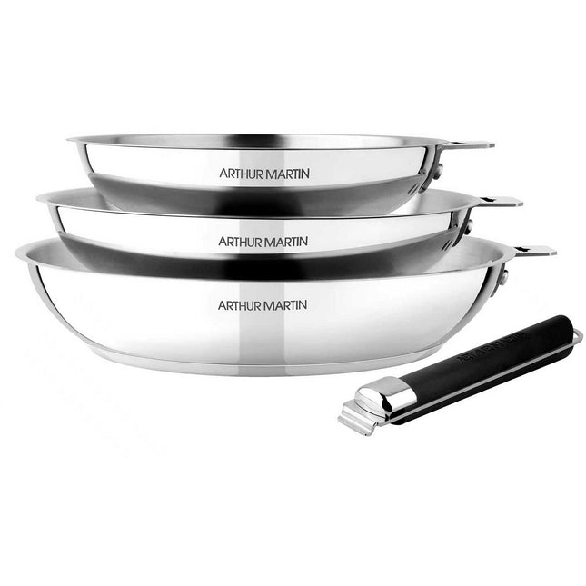 Batterie de cuisine ARTHUR MARTIN 3 poeles poignee amovible