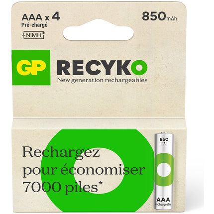 Pile rechargeable GP AAA ReCyckO lot de 4 850mAh