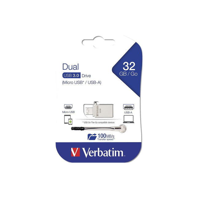 Clé OTG pour micro USB VERBATIM 32go Store N Go OTG micro drive argent
