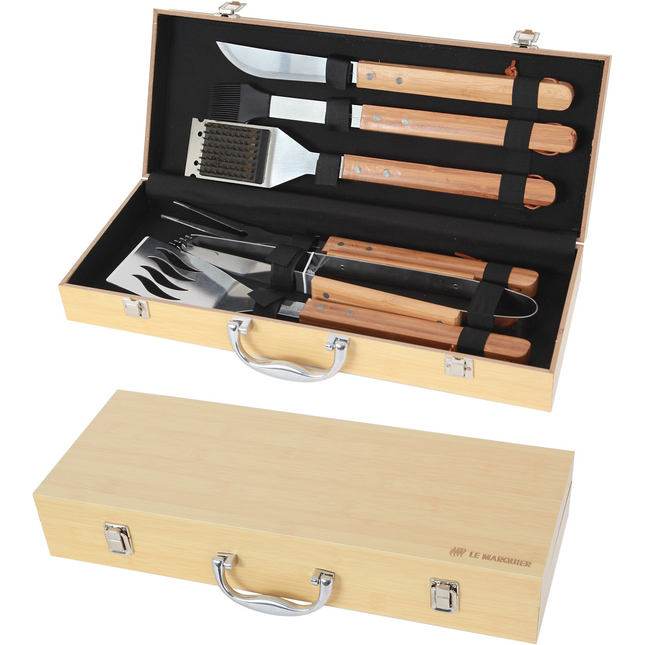 Ustensile barbecue LE MARQUIER MALETTE 6 USTENSILES BAMBOU