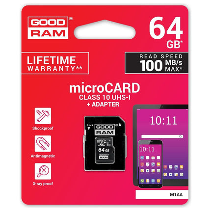 Carte Micro SD GOODRAM M1AA, SDXC-SDHC, 64GO, classe 10