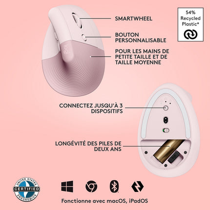 Souris sans fil LOGITECH Lift Ergonomique Silencieuse Graphite