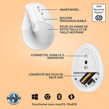 Souris sans fil LOGITECH Lift Ergonomique Silencieuse Graphite
