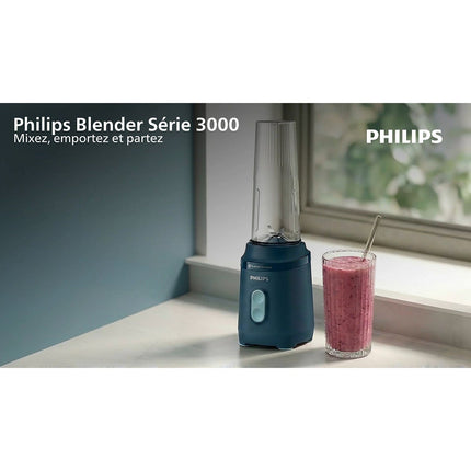 Blender PHILIPS HR2672/02 Blender mixeur bleu Série 3000, x2 gourdes Blend & Go 0.6L, 350W