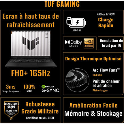 PC Gamer ASUS TUF A18" WUXGA 144Hz AMD Ryzen 7 260 Nvidia GeForce RTX 5070 16 Go RAM DDR5 SSD 1 To