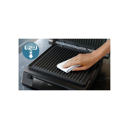 Grille-viande PHILIPS 7000 Series HD6307/70 noir sonde de cuisson, plaques amovibles, à poser, 29x26 cm