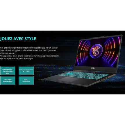 PC Gamer MSI Cyborg 15,6" FHD 144Hz Intel Core i7 13620H Nvidia GeForce RTX 3050 16 Go RAM DDR5 SSD 512 Go