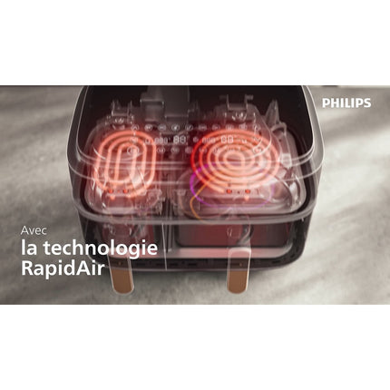 Airfryer PHILIPS NA352/00 Friteuse sans huile double panier Noir/Doré, Série 3000 9L (3+6L)
