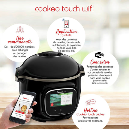 Cookeo MOULINEX CE902800 noir touch wifi 6 L, 13 modes de cuisson, 250 recettes