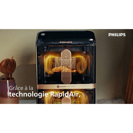 Airfryer PHILIPS NA462/70 Friteuse sans huile Vertical Duo Noir/Cuivre, Série 4000 10L (5+5L)