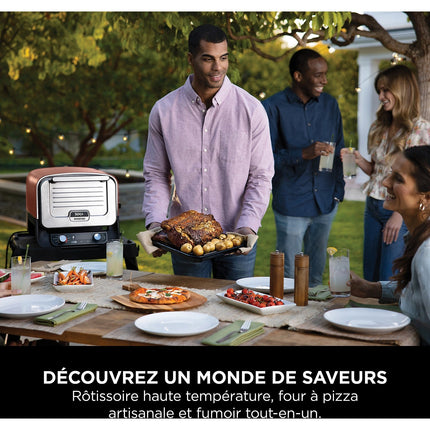 Four à pizza électrique NINJA Woodfire OO101EU orange inox, 1 pizza 30 cm, préchauffage 15 min, jusqu'à 370°C
