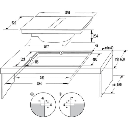 Plaque induction aspirante HISENSE HEH8443BSRWF InfiniteMattGlass
