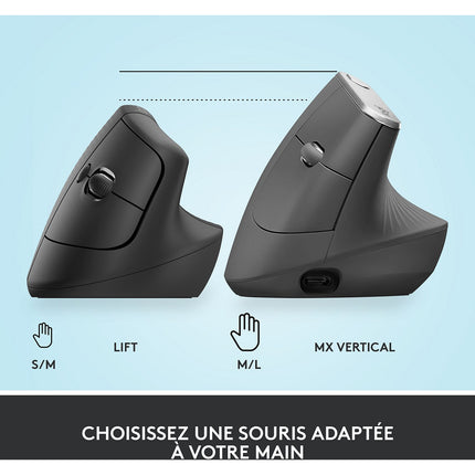 Souris sans fil LOGITECH Lift Ergonomique Silencieuse Graphite