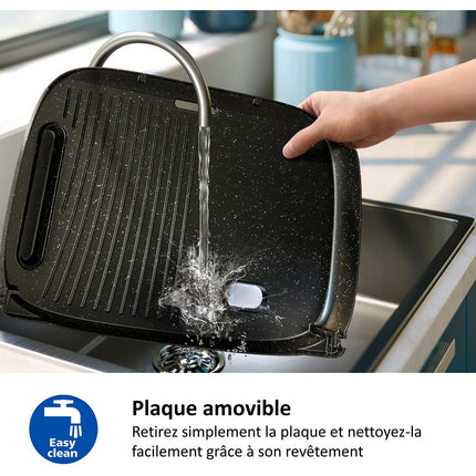 Plancha électrique PHILIPS HD6212/90 couvercle verre à poser, 50x25 cm