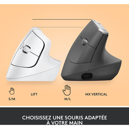 Souris sans fil LOGITECH Lift Ergonomique Silencieuse Graphite