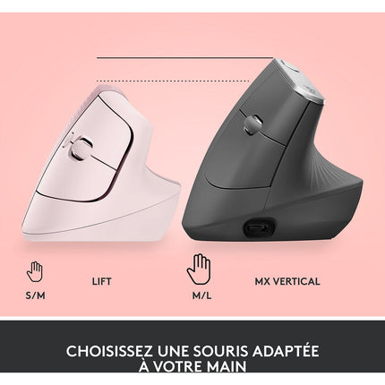 Souris sans fil LOGITECH Lift Ergonomique Silencieuse Graphite