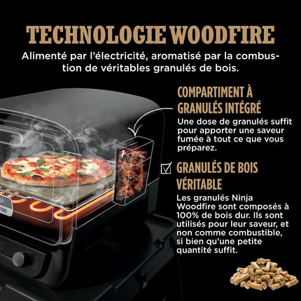 Four à pizza électrique NINJA Woodfire OO101EU orange inox, 1 pizza 30 cm, préchauffage 15 min, jusqu'à 370°C