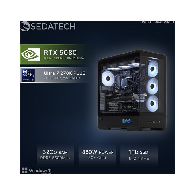 PC Gamer SEDATECH Intel Core Ultra 7 270K PLUS, RTX5080, W