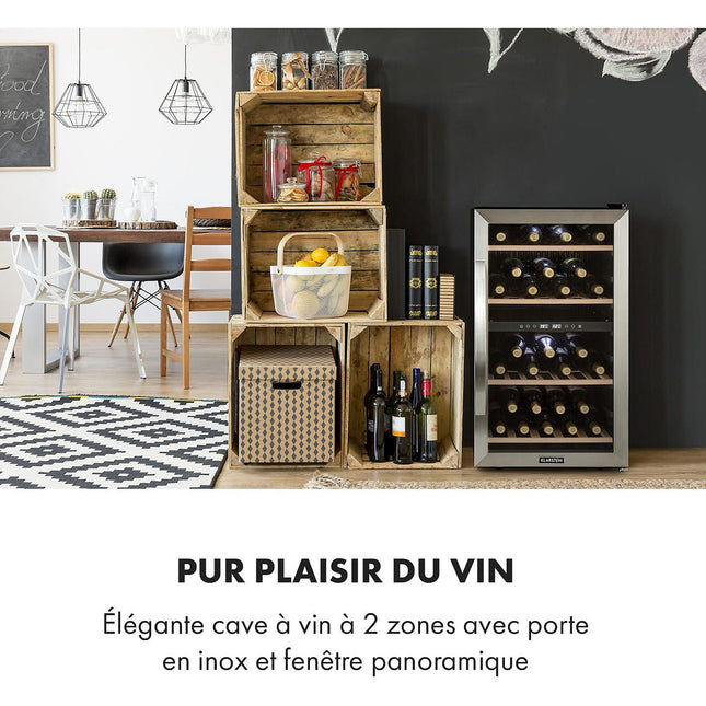 Cave à vin polyvalente KLARSTEIN Vinamour 45D 2 zones 118L 45bt Inox