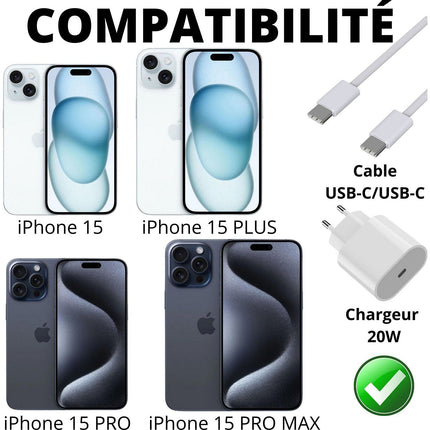 Chargeur USB C PHONILLICO iPhone 15/15 PLUS/15 PRO/15 PRO MAX