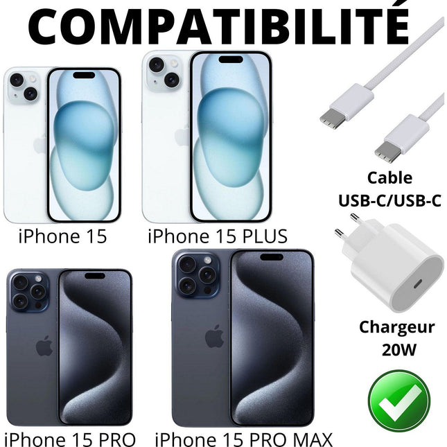 Chargeur USB C PHONILLICO iPhone 15/15 PLUS/15 PRO/15 PRO MAX