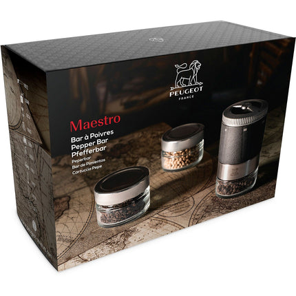Coffret Moulin à poivre PEUGEOT maestro mp graphite + 3 poivres