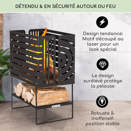 Brasero BLUMFELDT Krakatoa étagère bois acier massif noir