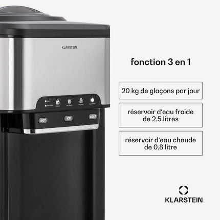 Machine à glaçons KLARSTEIN Aqueous 3en1 20kg/24h 2,5 litres inox