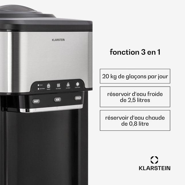 Machine à glaçons KLARSTEIN Aqueous 3en1 20kg/24h 2,5 litres inox