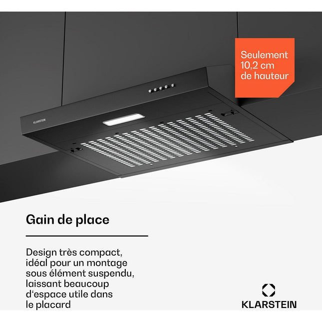 Hotte casquette KLARSTEIN SlimVent 60 cm 200 m³/h 52 dB LED Noir